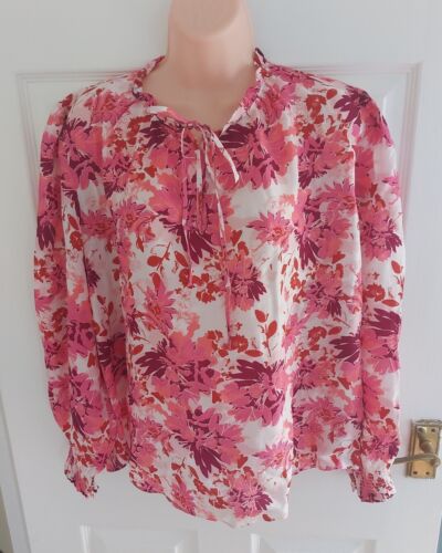 Nicole FARHI Floral Pink red Viscose top Blouse Size 12 M NWT - Picture 1 of 9