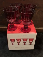 Williams Sonoma Wilshire Jewel Cut Red Mixed Goblets Set of 4 NIB