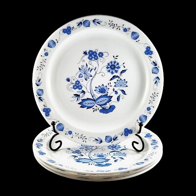 Vintage Arcopal Salad Side Plate 4 Set Retro Blue Onion France French Flower 7.5