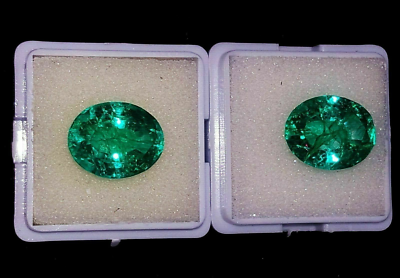 #ad 5 7 Ct Each Natural Certified Green Emerald Oval Cut Stunning Gemstone Pair $21.61