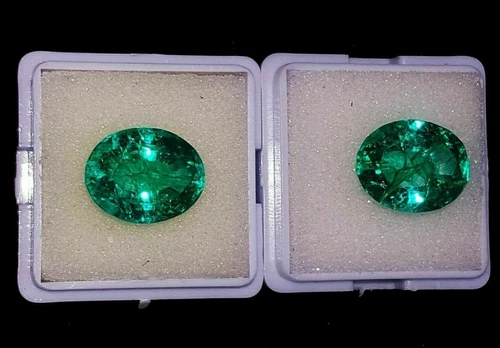 5-7 Ct Each Natural Certified Green Emerald Oval Cut Stunning Gemstone Pair
