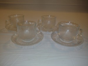 8 Pc Arcoroc France Fleur Clear Glass Cups And Saucer Plates 5 Floral C Ebay