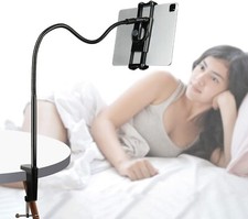 Gooseneck Tablet Mount Holder for Bed 4-10.5" Devices iPad Clamp Stand Black