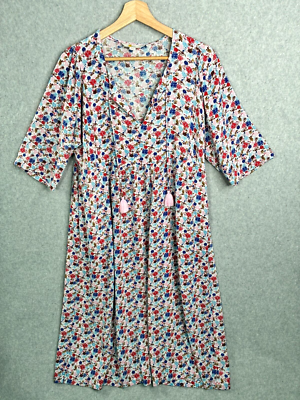 Boden Dress 8R Multi Floral Midi Tassel Pockets Empire Waist Relaxed Fit  Lounge | eBay
