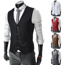 Men's Dress Vests V-Neck Suit Formal Business Wedding Solid Color Waistcoat