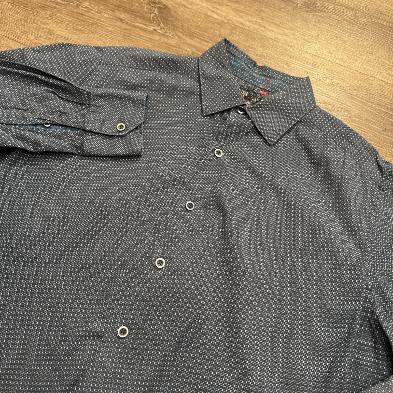 Robert Graham Shirt Mens Medium Blue Geometric Flip Cuff Button Up Cotton Preppy