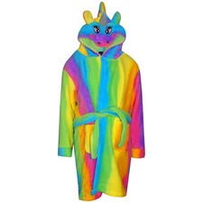 Girls Rainbow Bathrobe 3D Animal Unicorn Fleece Dressing Gowns Night Loungewears