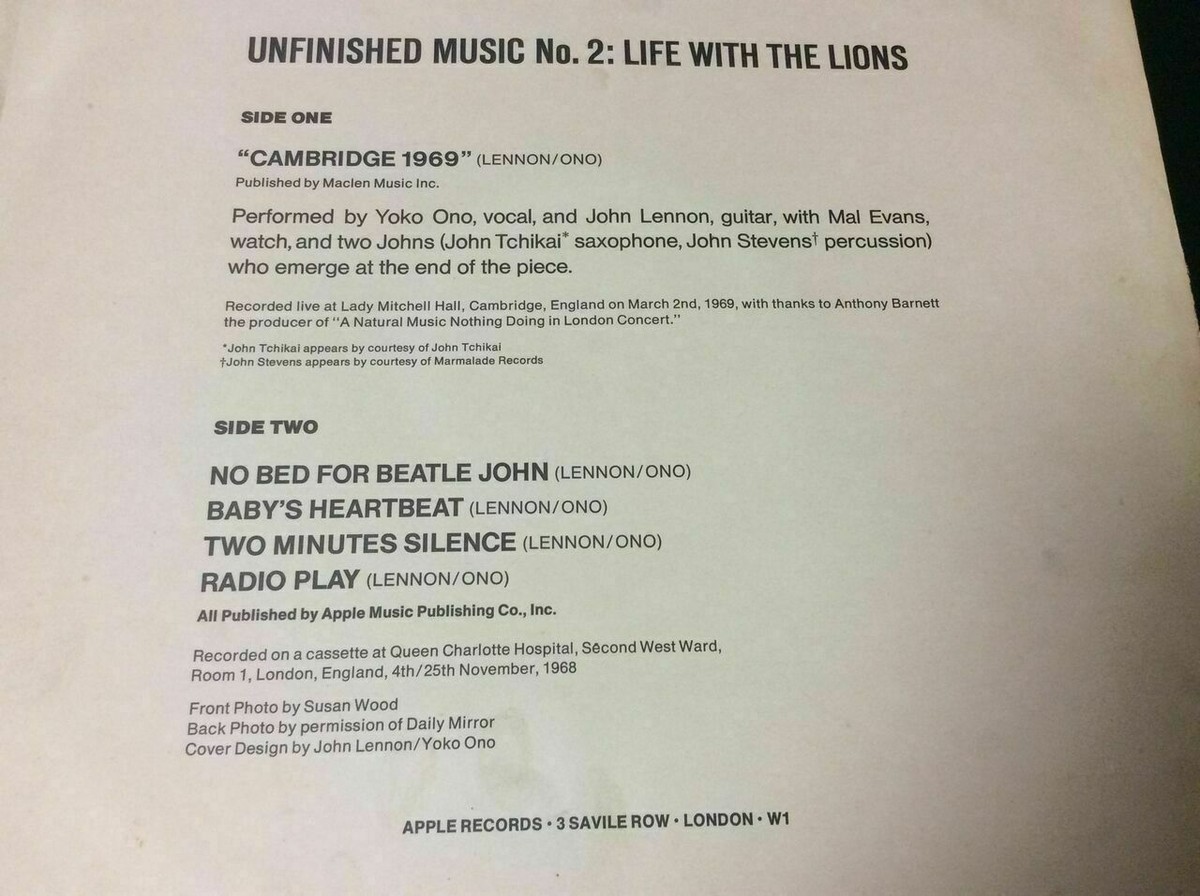 JOHN LENNON AND YOKO ONO UNFINISHED MUSIC NO. 2 LIFE WITH