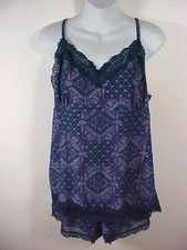 Jessica Simpson 2 pc Lingerie Navy Print w/ Lace Cami  Shorts Set NWT Sz L