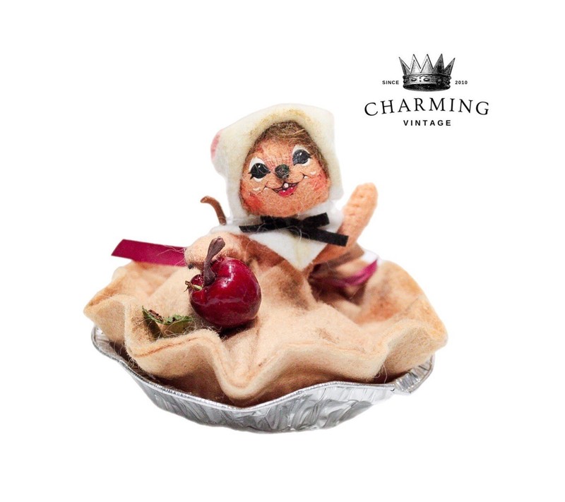 Vtg 2008 ANNALEE Mobilitee APPLE PIE MOUSE Thanksgiving Artisan Doll 3" w/Tag