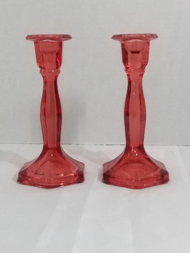 Vintage Pair of Fenton RUBY RED 7.5" Tall Glass Candlesticks Holders - Picture 3 of 12
