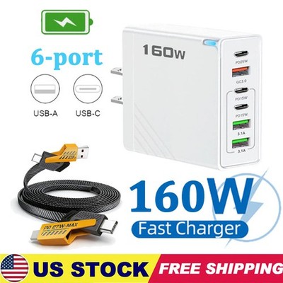160W 6-port Fast Charging And 4-in-1 Charging Cable For Samsung Google iPhone