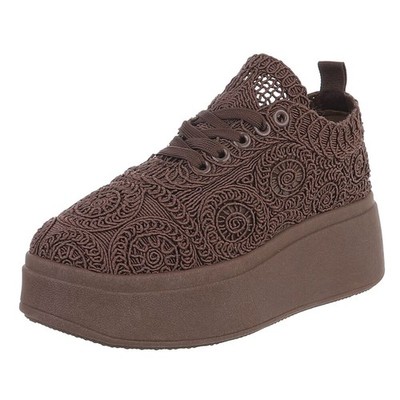 Geflochtene Damen Low-Top Sneaker mit Lochschnürung Ital-Design 6117 in Braun