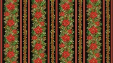 Christmas Fabric | Joyful Poinsettia Border Stripe | Timeless Treasures YARD