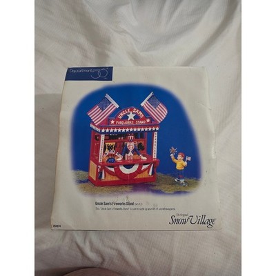 Department 56 Snow Village Uncle Sam's Fireworks Stand 54974 missing 1 flag