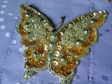 3 GOLD SEQUIN SEW ON APPLIQUE BUTTERFLY