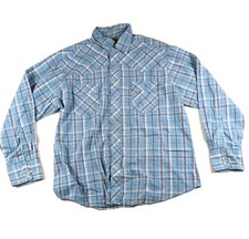 Wrangler Western Fashion Rodeo Mens XL Blue Plaid Pearl Snap Long Sleeve Shirt