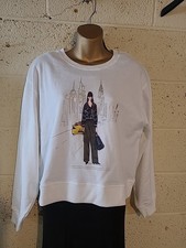 NWT DKNY Super Soft White Graphic Print Crewneck Sweatshirt Size L