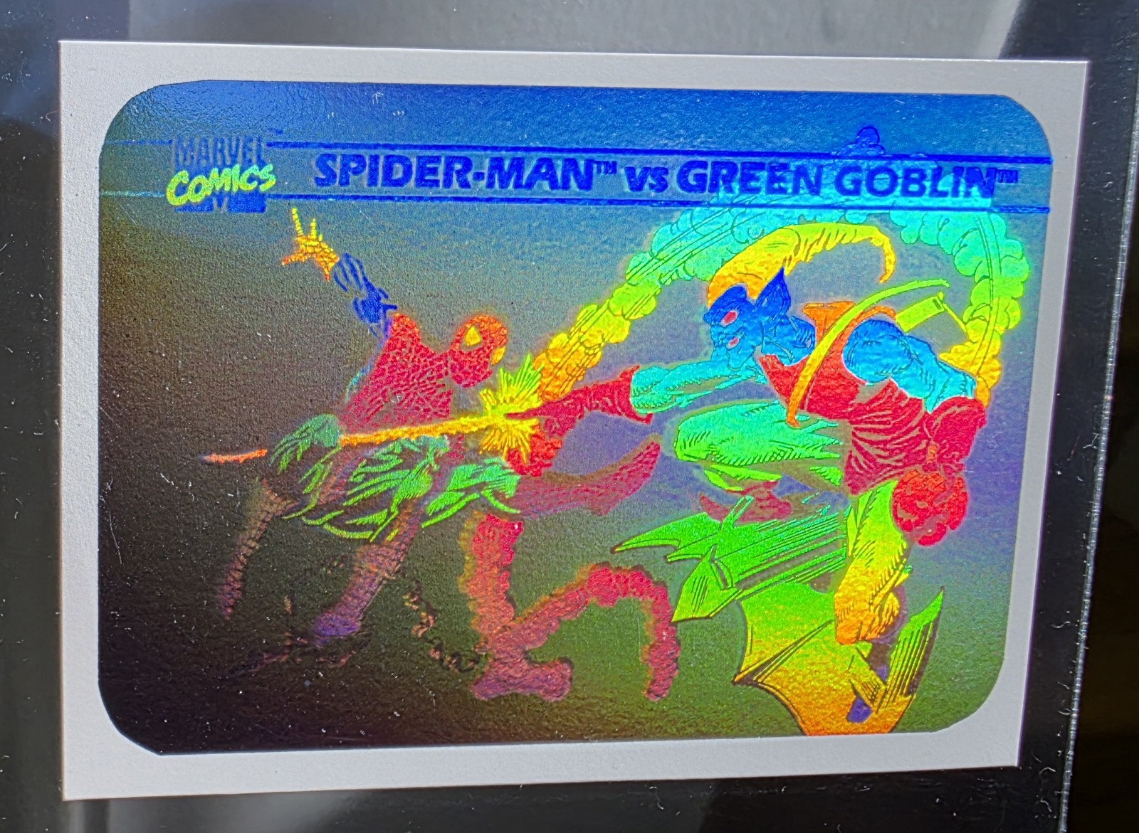 1990 Marvel Universe Spider-Man vs Green Goblin Hologram Card #MH5 Rare Error