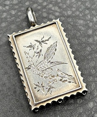 Aesthetic Sterling Silver Bird Locket Pendant Victorian Era Chatelaine Stamp Box