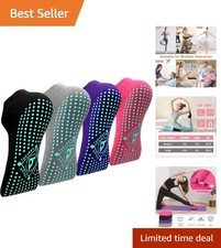 Pilates Non-Slip Grip Socks - 4 Pairs for Yoga, Barre & Ballet Comfort