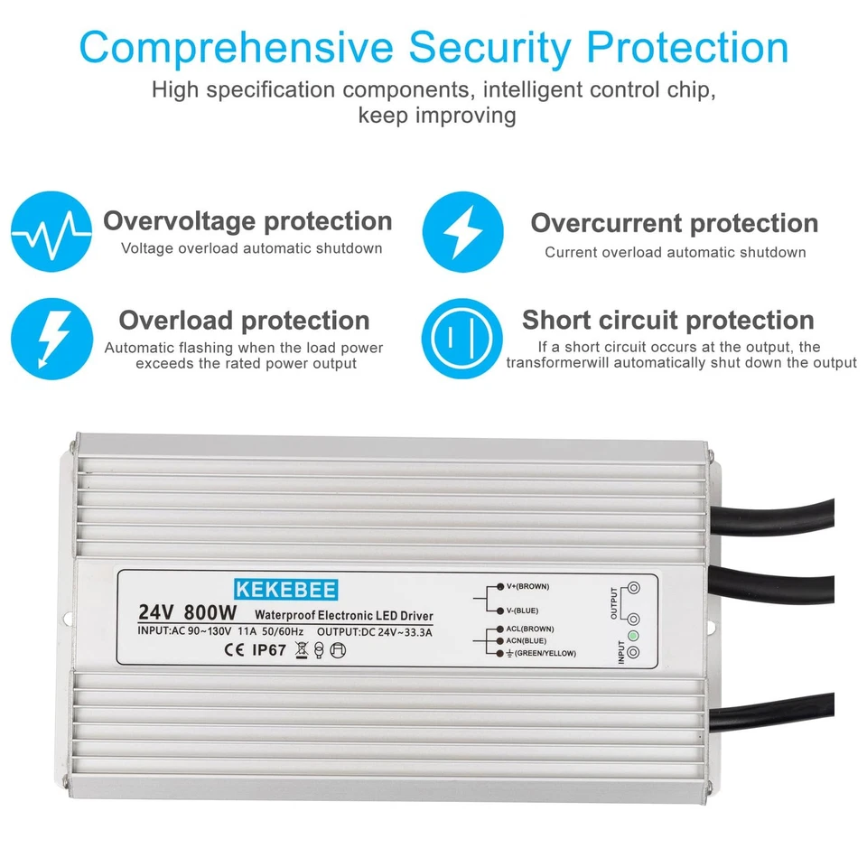 LED Driver 24V800W Waterproof Power Supply 90-130V to 24V33.3A AC to DC Conve... - Image 2 of 4