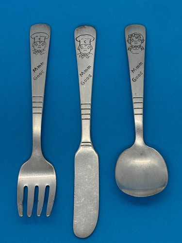Set of 3 Vintage Campbell's Soup M-m-m Good! Toddler Set Fork, Knife & Spoon