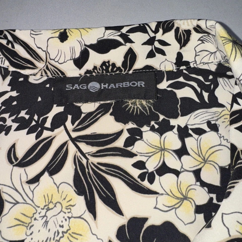Camisa abotonada vintage Sag Harbor para mujer con estampado de hibisco hawaiano XL sedosa Foto 2 de 4
