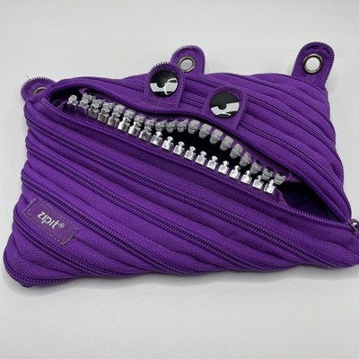 Purple ZIP IT Pencil Pen Bag Pouch Kids Monster with Teeth