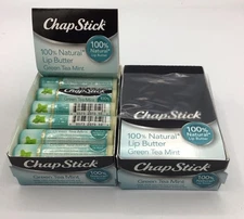 Lot Of 24 ChapStick Green Tea Mint Flavor 100% Natural Lip Butter