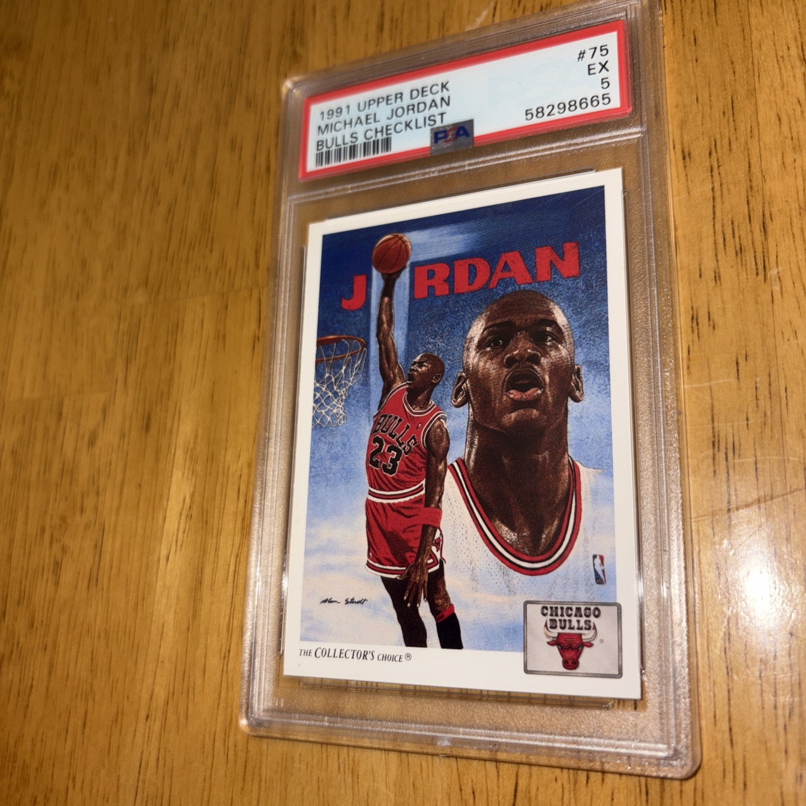 1991-92 Upper Deck Team Checklist Michael Jordan #75 Plain Text Hologram PSA 5