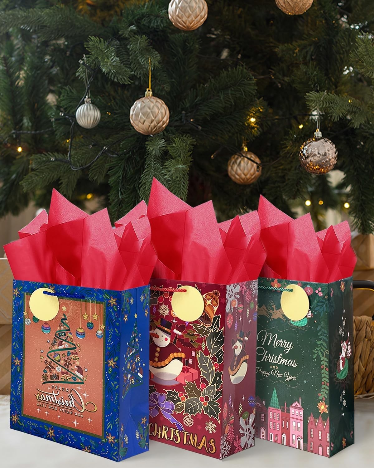 qiqee Christmas 13" Large Gift 1 Count (Pack of 3), Christmas-RedBlueGreen 