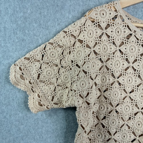 Sezane La Maille Sweater Medium Beige Crochet Diamond Shape Cropped Cotton - 第 3/9 張圖片
