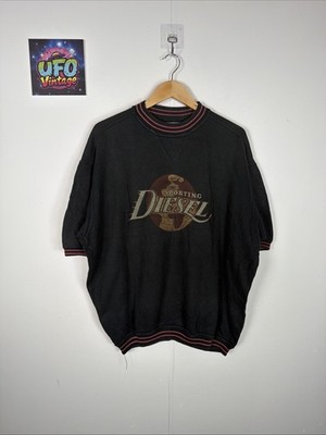 Diesel Vintage Pullover Tee Herren XL Relaxed Schwarz MBS Made in Italy Hip Hop 90s
