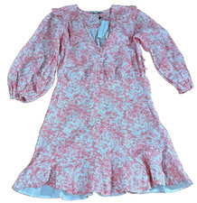 NEW Karina Grimaldi Mini Dress Size XS Pink Floral Sleeves Ruffle Light $305 NWT