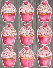 Pink Heart Cupcake Die Cut Vinyl Stickers Set Scrapbooking Laptop Waterbottle