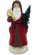Schaller Paper Mache Candy Container - Santa With Red Beaded Coat - 8"H x 4"W...