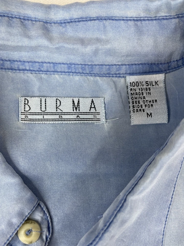 Burma Bibas Shirt Men's Medium Blue Button Down long Sleeve Silk Pocket - Image 2 of 4