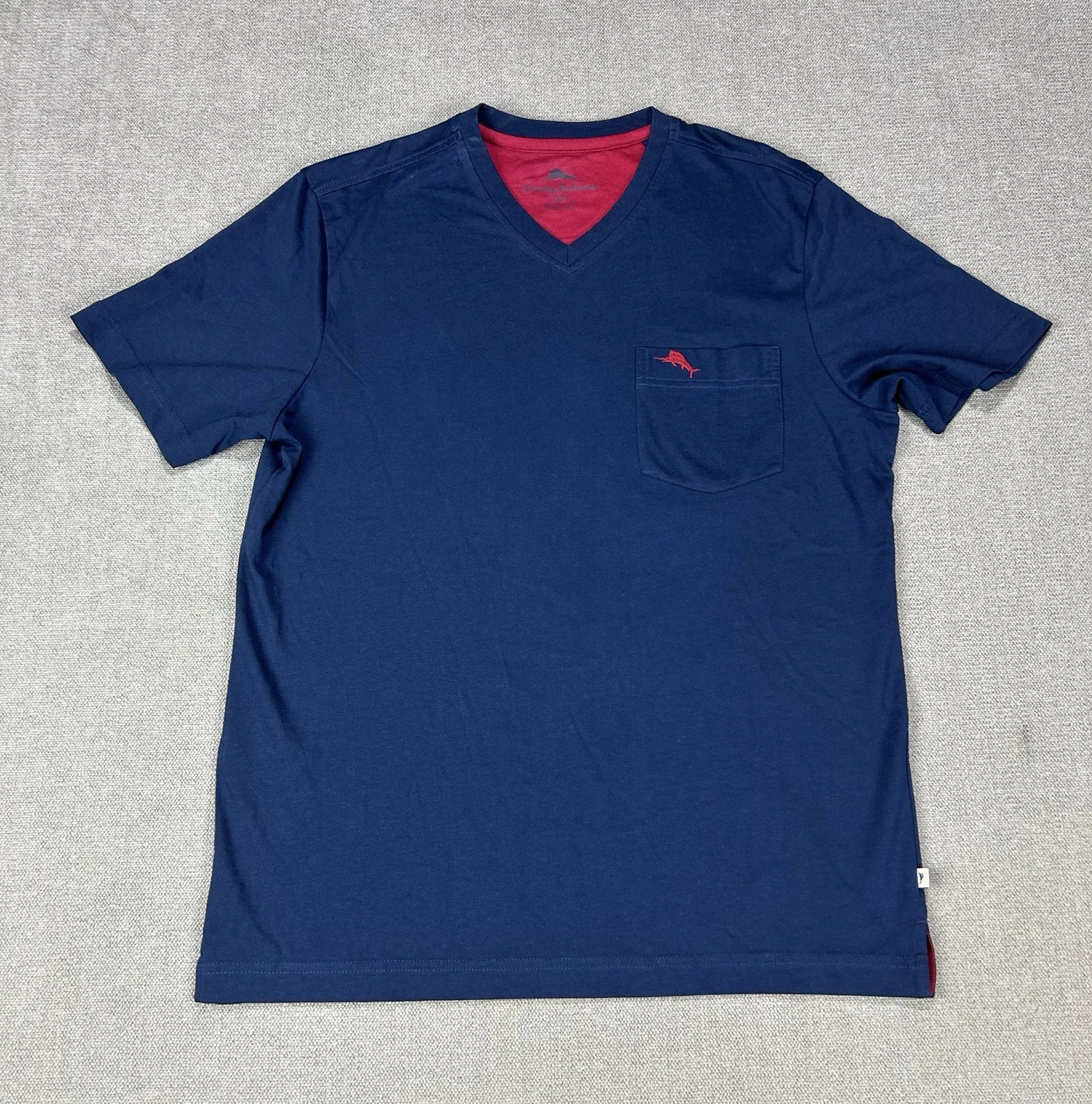 Tommy Bahama Shirt Pocket Tee Mens Small Navy V- Neck Short Sleeve New