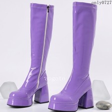 Womens Round Toe Platform High Block Heel Side Zip Mid Calf Boots Shoes Oversize