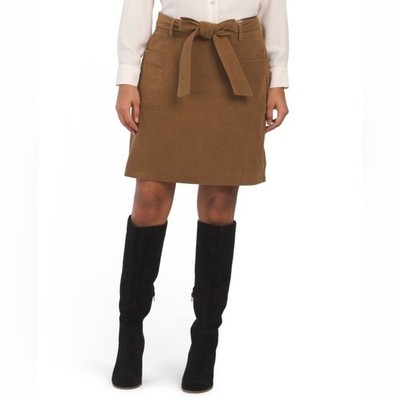 Bagatelle Collection New Size Small Brown Corduroy Skirt Tie Waist Pockets Fall