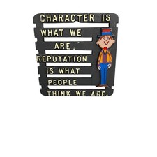 Vintage Cast Iron Trivet Character Quote Reputation Saying Painted Kitchen Decor