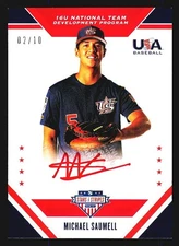 Michael Saumell 2020 Panini Stars & Stripes Red Auto /10 USA Baseball #16U-MS