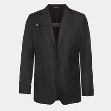 Dior Homme Black Virgin Wool Button Strap Detail Jacket L