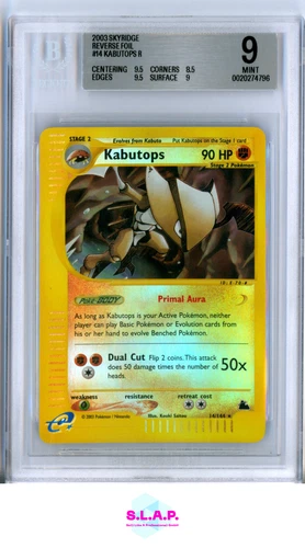 KABUTOPS REVERSE FOIL POKEMON 2003 SKYRIDGE 14/144 ENGLISH BGS 9