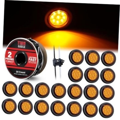 20 Pcs Round Amber LED Marker Lights with Reflectors Amber + Wire Harness Roll