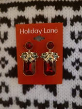 Holiday Lane ~ Crystal & Imitation Pearl Poinsettia Drop Earrings ~ NEW