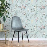 Blumenmuster Treebird Tapete M1856 Fine Decor Blau Metallisch Krone Mariko Stil