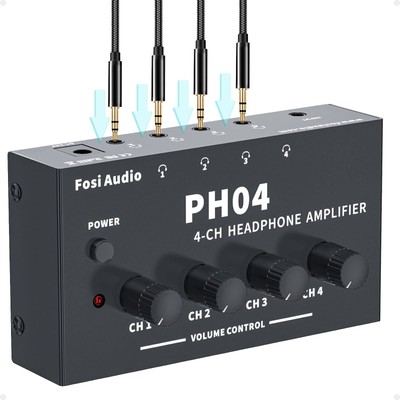 Fosi Audio Ph04 4 Channel Headphone Amplifier Stereo Audio Amp With 12