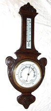 Antique English Carved Oak Aneroid Banjo Barometer (c15)
